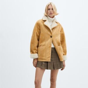 Mango Camel SHEARLING-LINED COAT WITH BUTTONS